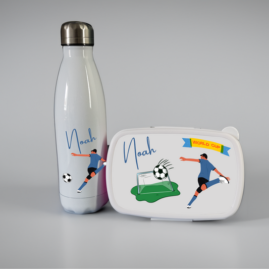 Personalisierte Trinkflasche und Brotdose mit Fussball Motiv